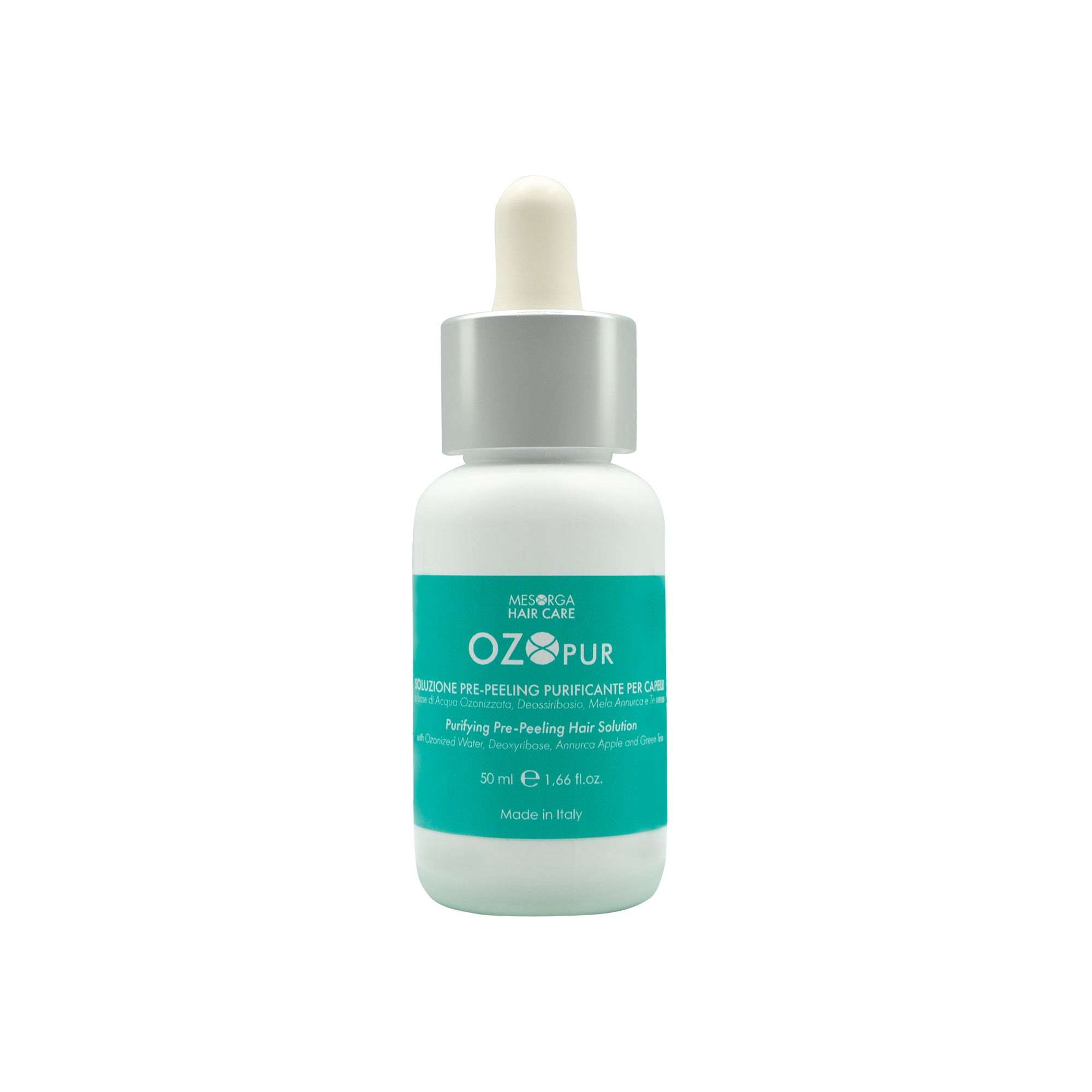OZO PUR - SOLUZIONE PRE-PEELING PURIFICANTE PER CAPELLI a base di: Acqua Ozonizzata, Deossiribosio, Mela Annurca e Tè verde