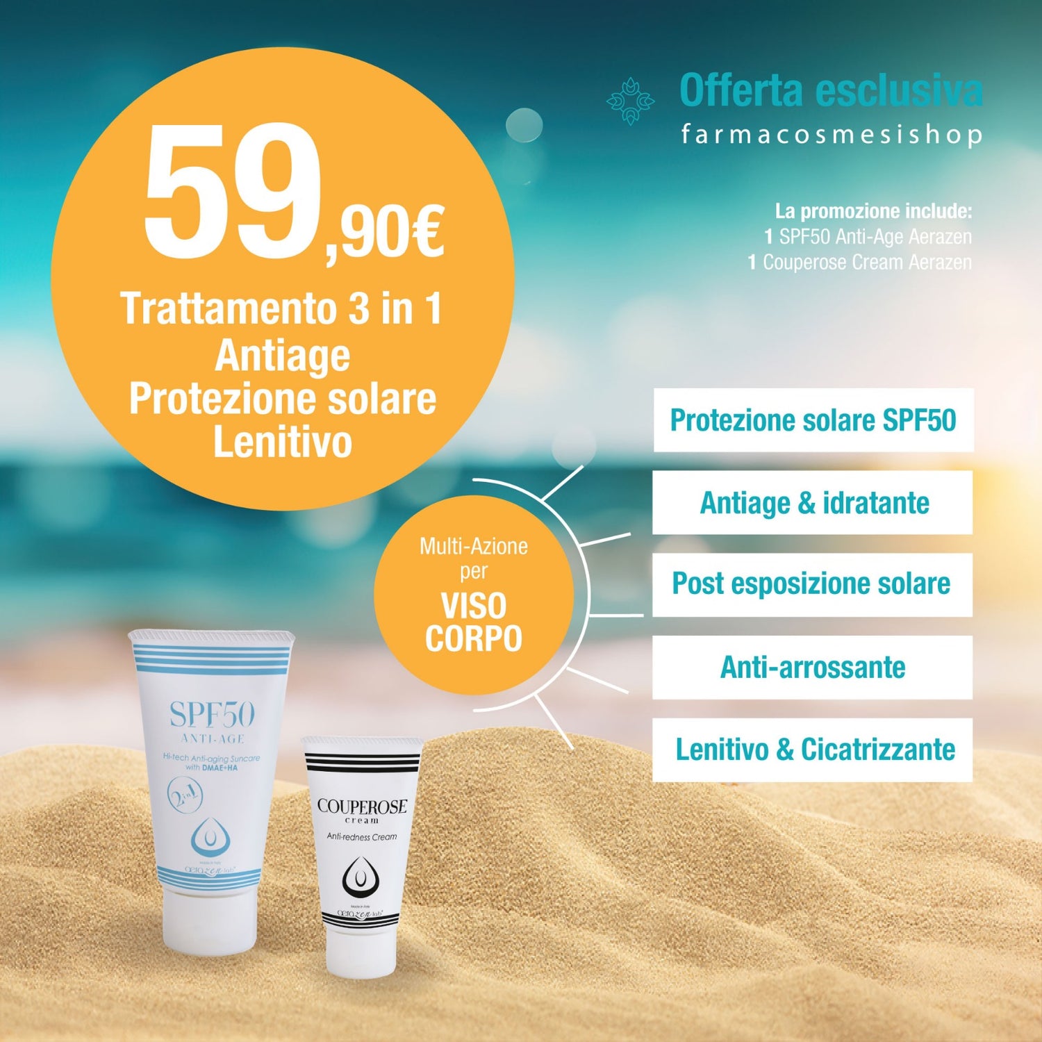 Trattamento 3 in 1 Antiage Protezione solare Lenitivo