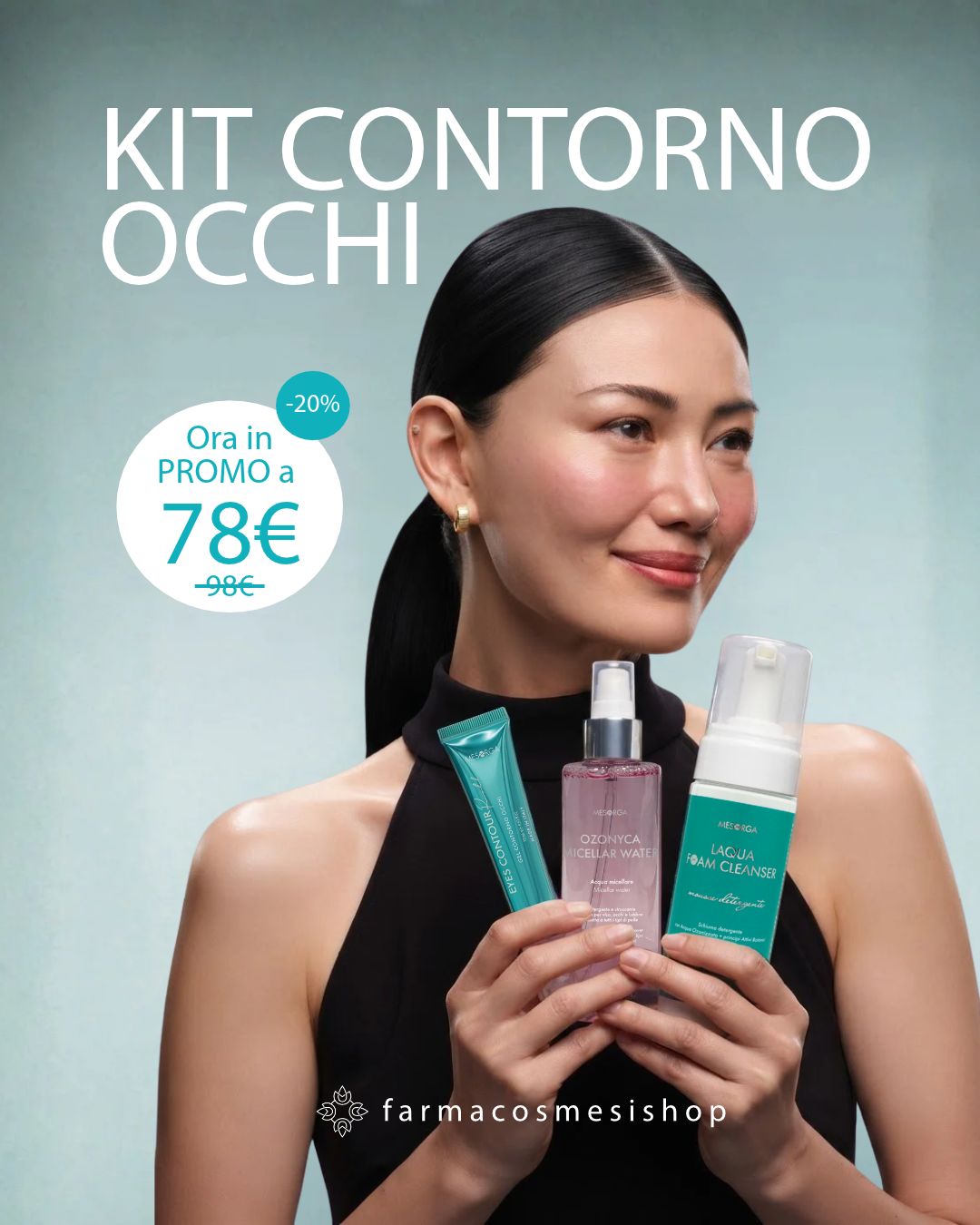Kit Contorno Occhi Mesorga: Eyes Contour Roll, Micellar Water e Laqua Foam Cleanser