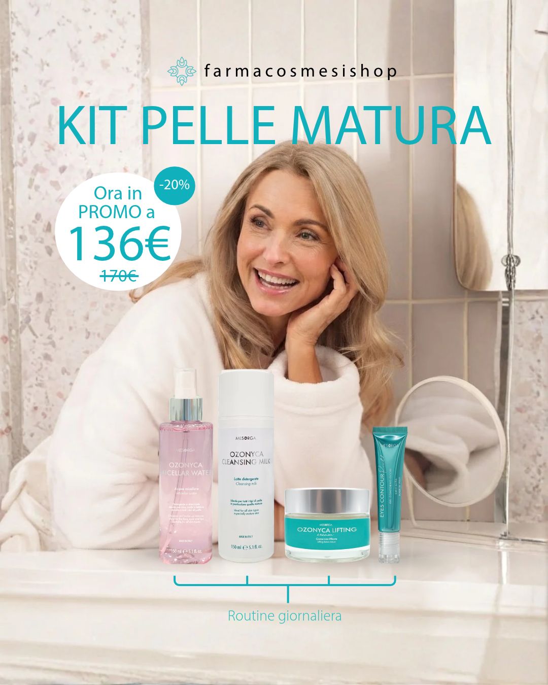 Kit Pelle Matura Mesorga: Micellar Water, Cleansing Milk, Lifting Cream ed Eyes Contour Roll